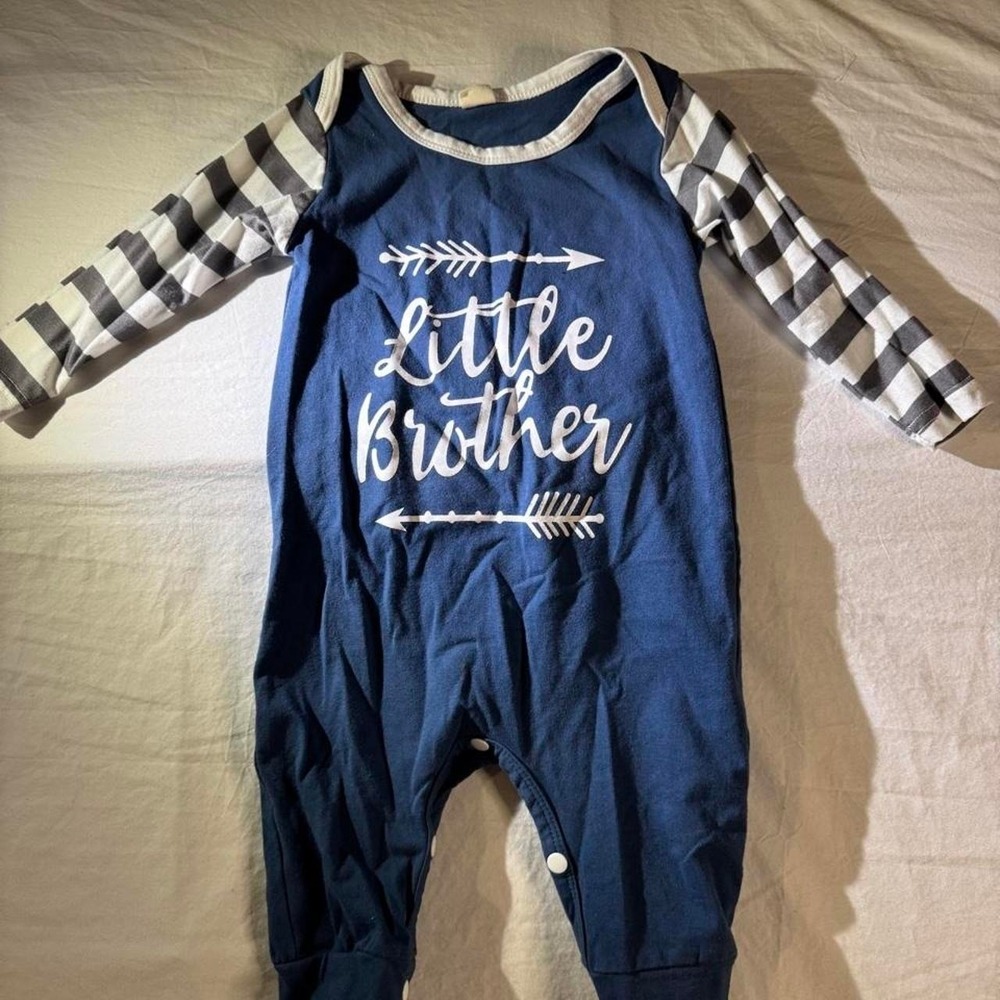 Navy Blue Baby One Piece with Little Brother design
